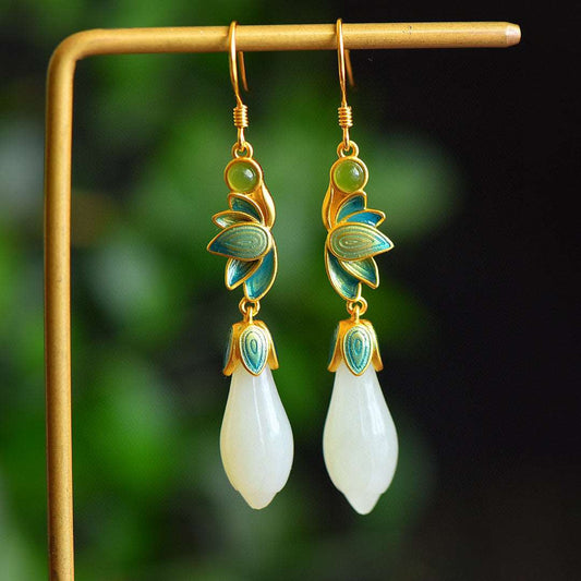 Flower Bud Jade, handcrafted natural stone earrings in jade jewelry