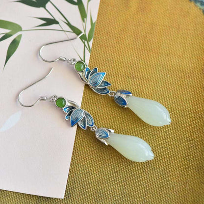 Flower Bud Jade, detail view of the handcrafted natural stone earrings