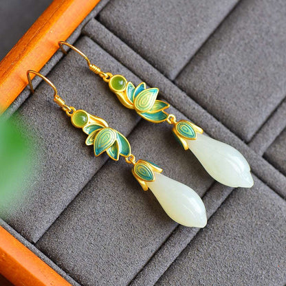 Flower Bud Jade, detail view of the handcrafted natural stone earrings