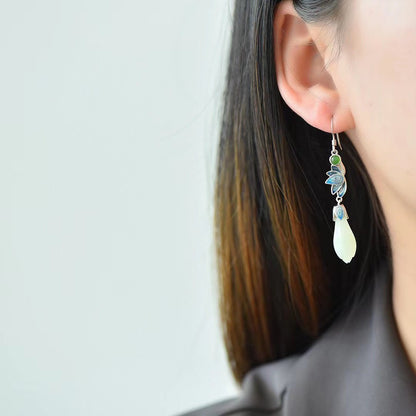 Flower Bud Jade, detail view of the handcrafted natural stone earrings
