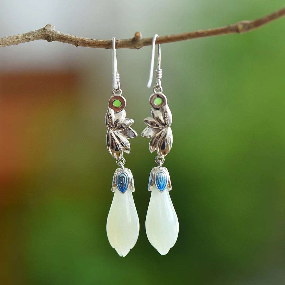 Flower Bud Jade, alternate view of the handcrafted natural stone earrings