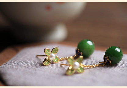 Four Leaf Clover Jade Earrings ｜ Stylish Jewelry - OrientGem