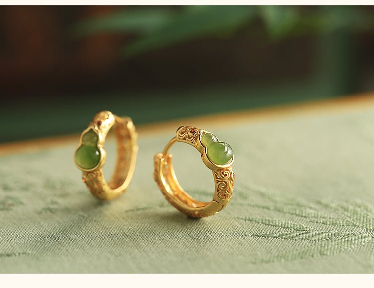 Gourd Circuit Jade Earrings | Jade Jewelry | Gold Plated Jewelry - OrientGem