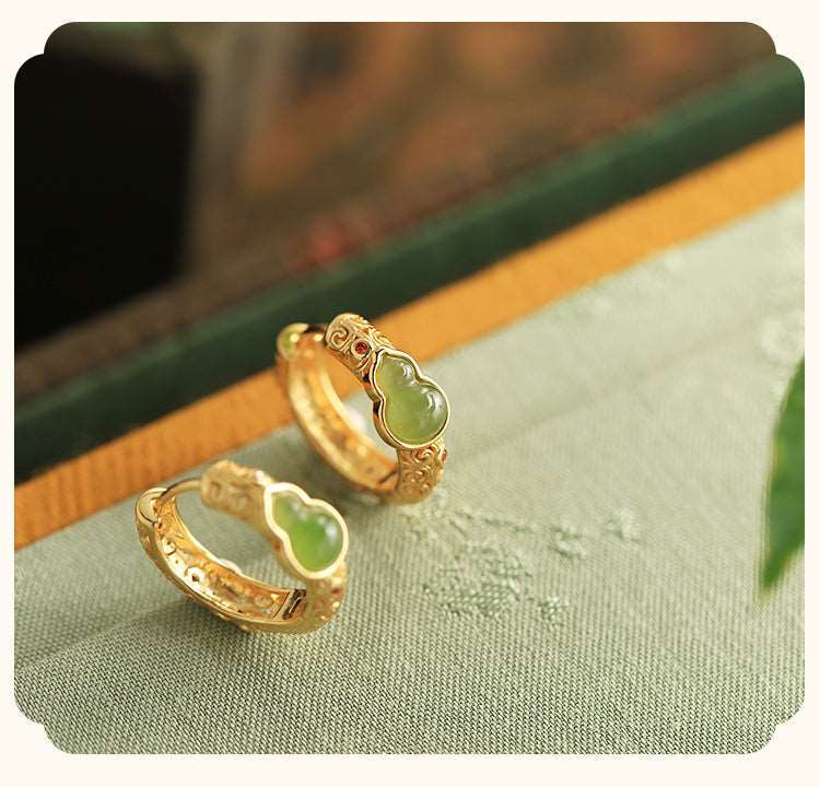 Gourd Circuit Jade Earrings | Jade Jewelry | Gold Plated Jewelry - OrientGem