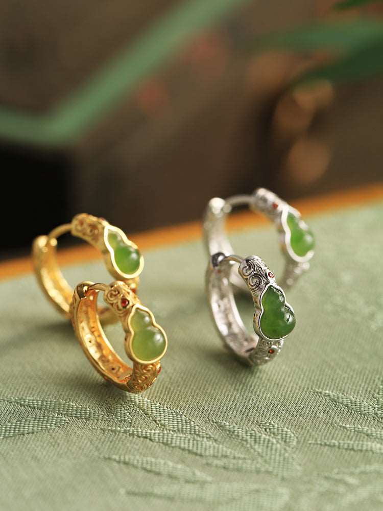 Gourd Circuit Jade Earrings | Jade Jewelry | Gold Plated Jewelry - OrientGem