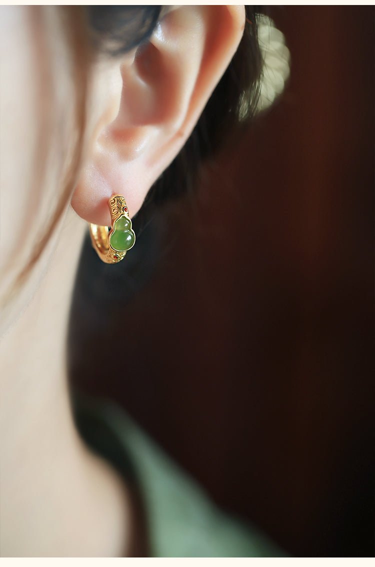 Gourd Circuit Jade Earrings | Jade Jewelry | Gold Plated Jewelry - OrientGem