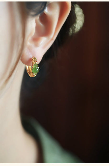 Gourd Circuit Jade Earrings | Jade Jewelry | Gold Plated Jewelry - ORIENTGEM