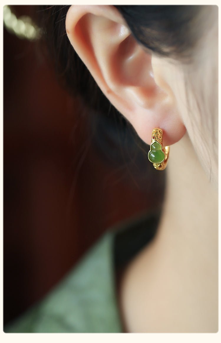 Gourd Circuit Jade Earrings | Jade Jewelry | Gold Plated Jewelry - OrientGem