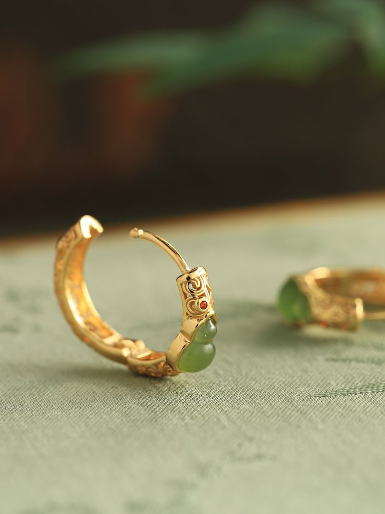 Gourd Circuit Jade Earrings | Jade Jewelry | Gold Plated Jewelry - OrientGem