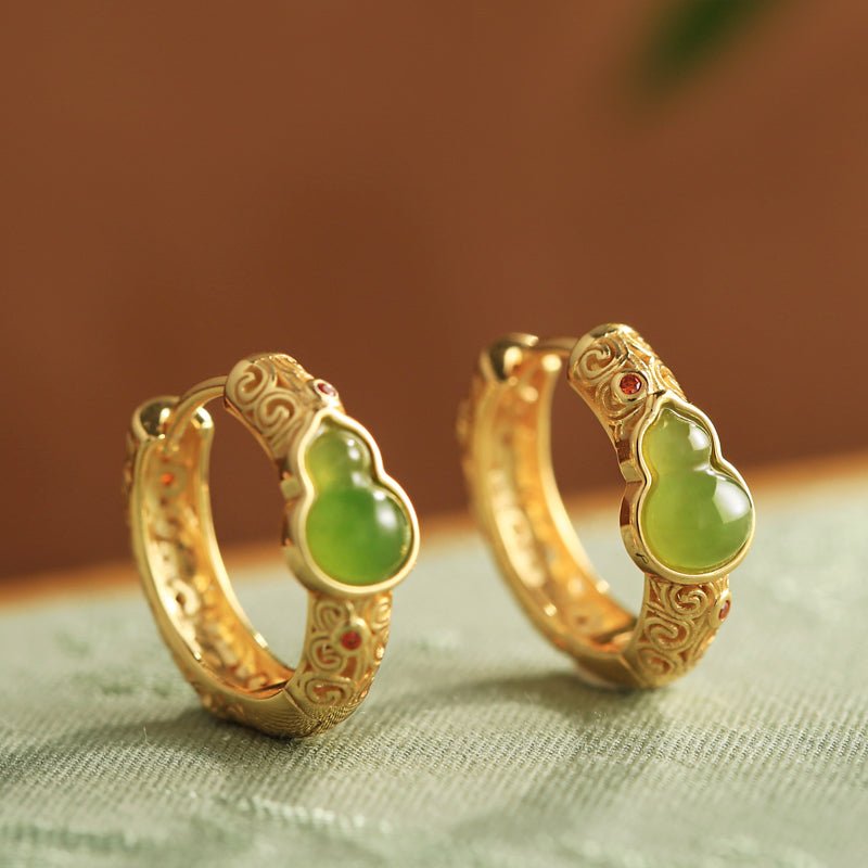 Gourd Circuit Jade Earrings | Jade Jewelry | Gold Plated Jewelry - OrientGem