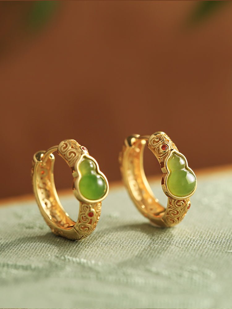 Gourd Circuit Jade Earrings | Jade Jewelry | Gold Plated Jewelry - OrientGem