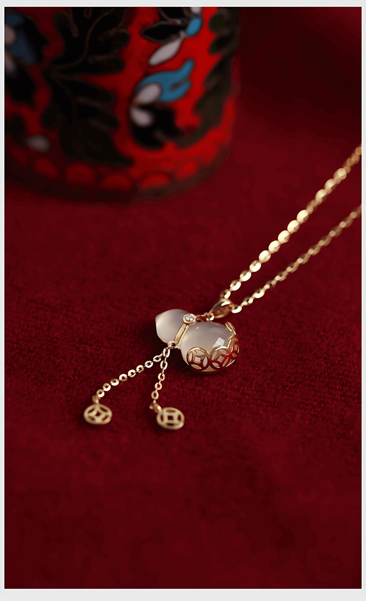 Gourd Jade Necklace, detail view of the handcrafted natural stone necklace