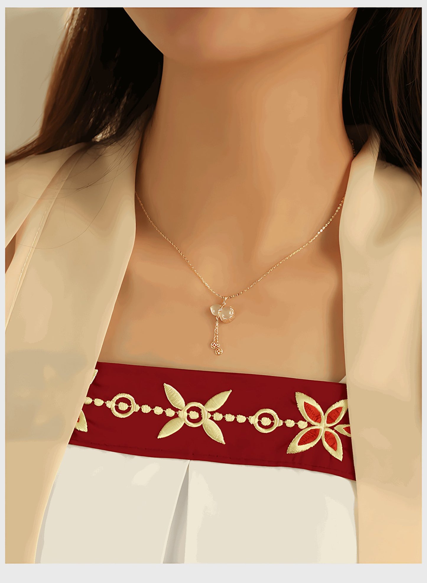 Gourd Jade Necklace, detail view of the handcrafted natural stone necklace