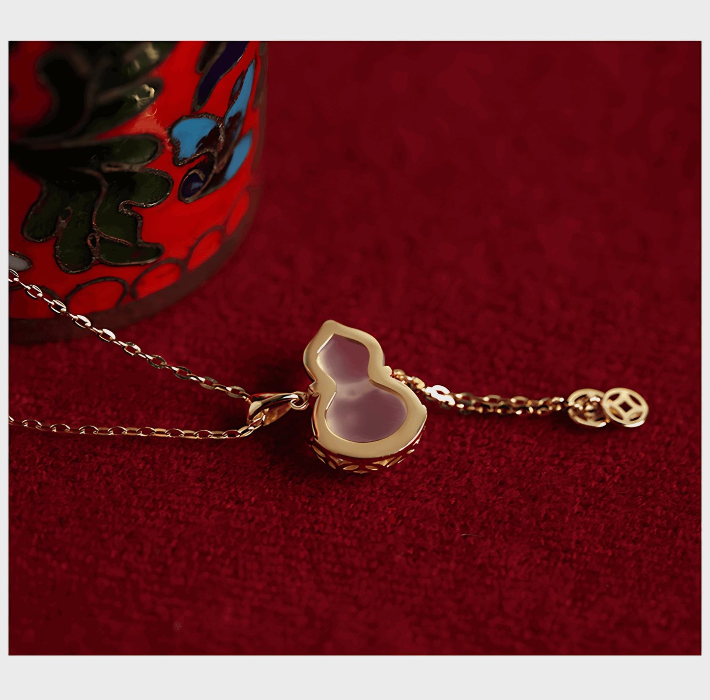 Gourd Jade Necklace, detail view of the handcrafted natural stone necklace