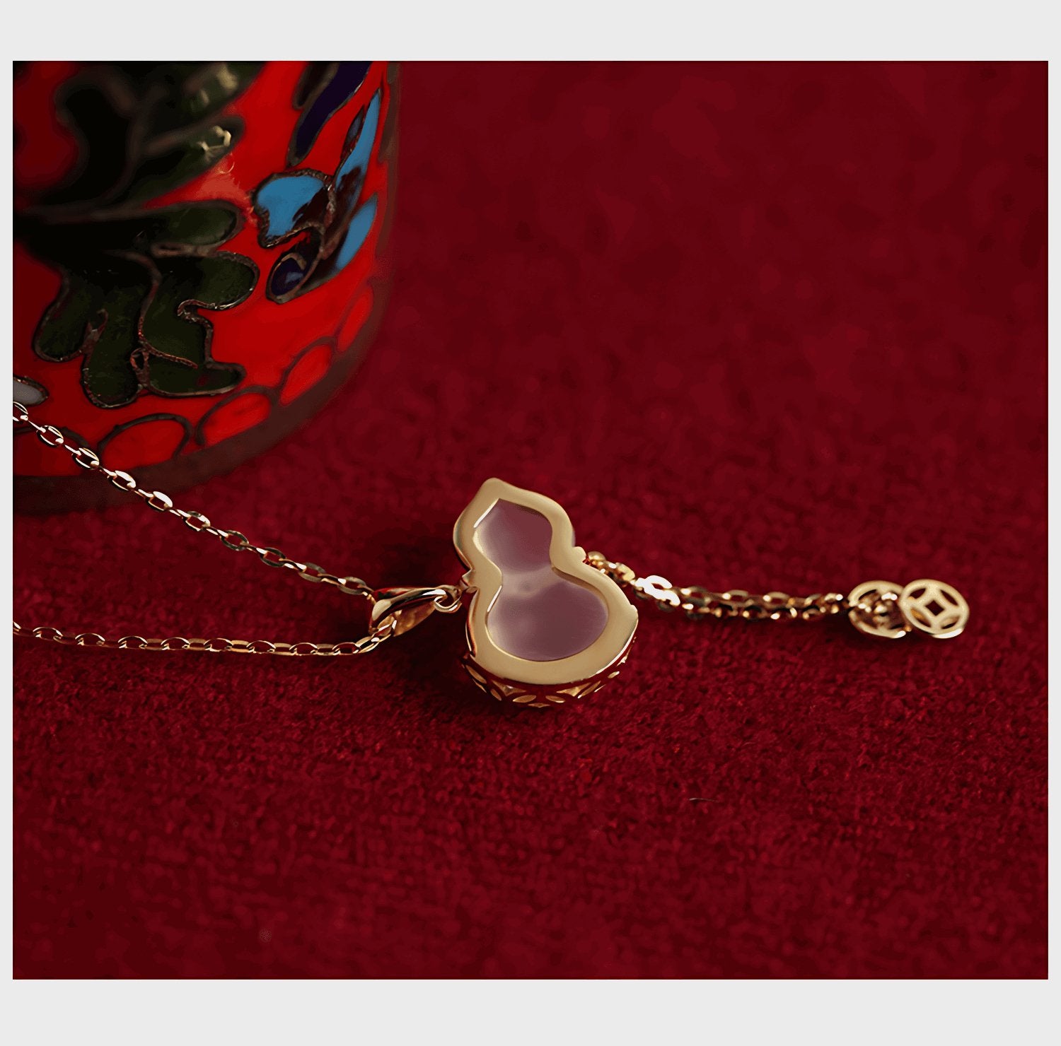 Gourd Jade Necklace, detail view of the handcrafted natural stone necklace