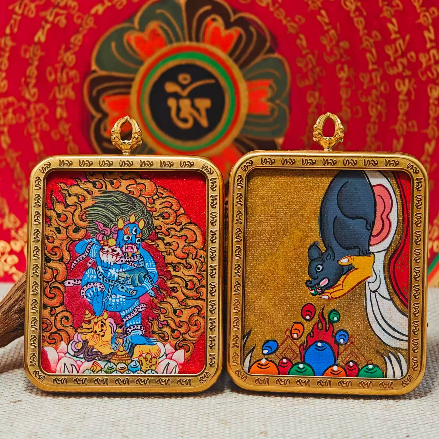 Hand - painted Black Jambhala Thangka Necklace - OrientGem