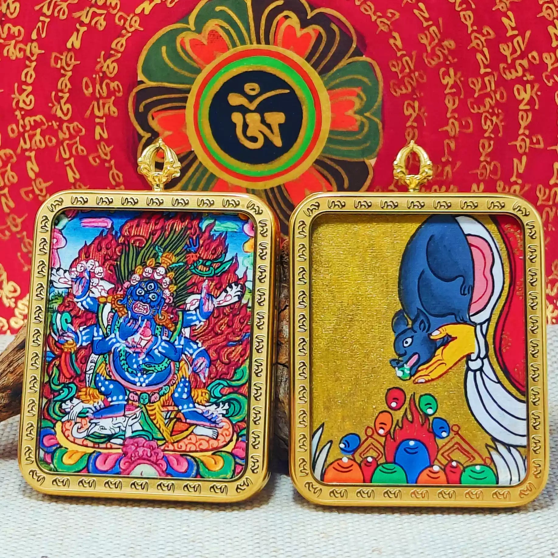 Hand - painted Mahākāla Thangka Necklace - OrientGem