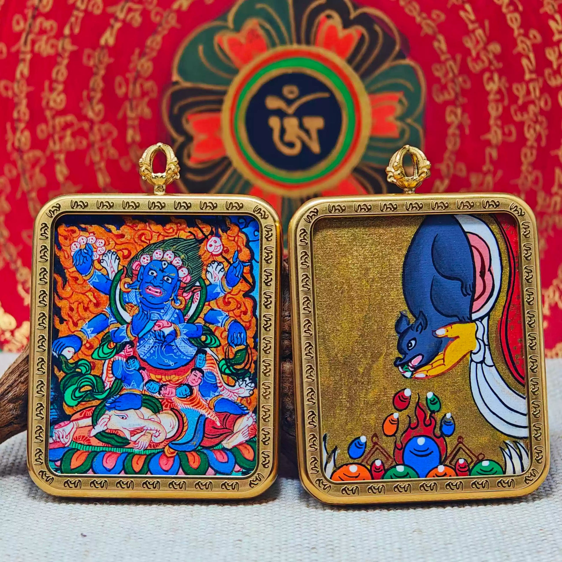 Hand - painted Mahākāla Thangka Necklace - OrientGem