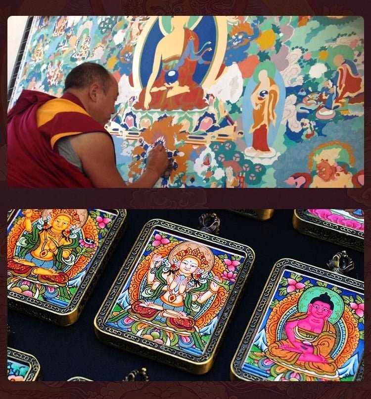 Hand - painted Padmasambhava Thangka Necklace - OrientGem