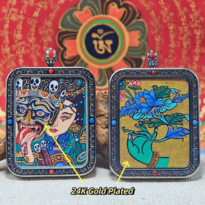 Hand - painted Padmasambhava Thangka Necklace - OrientGem