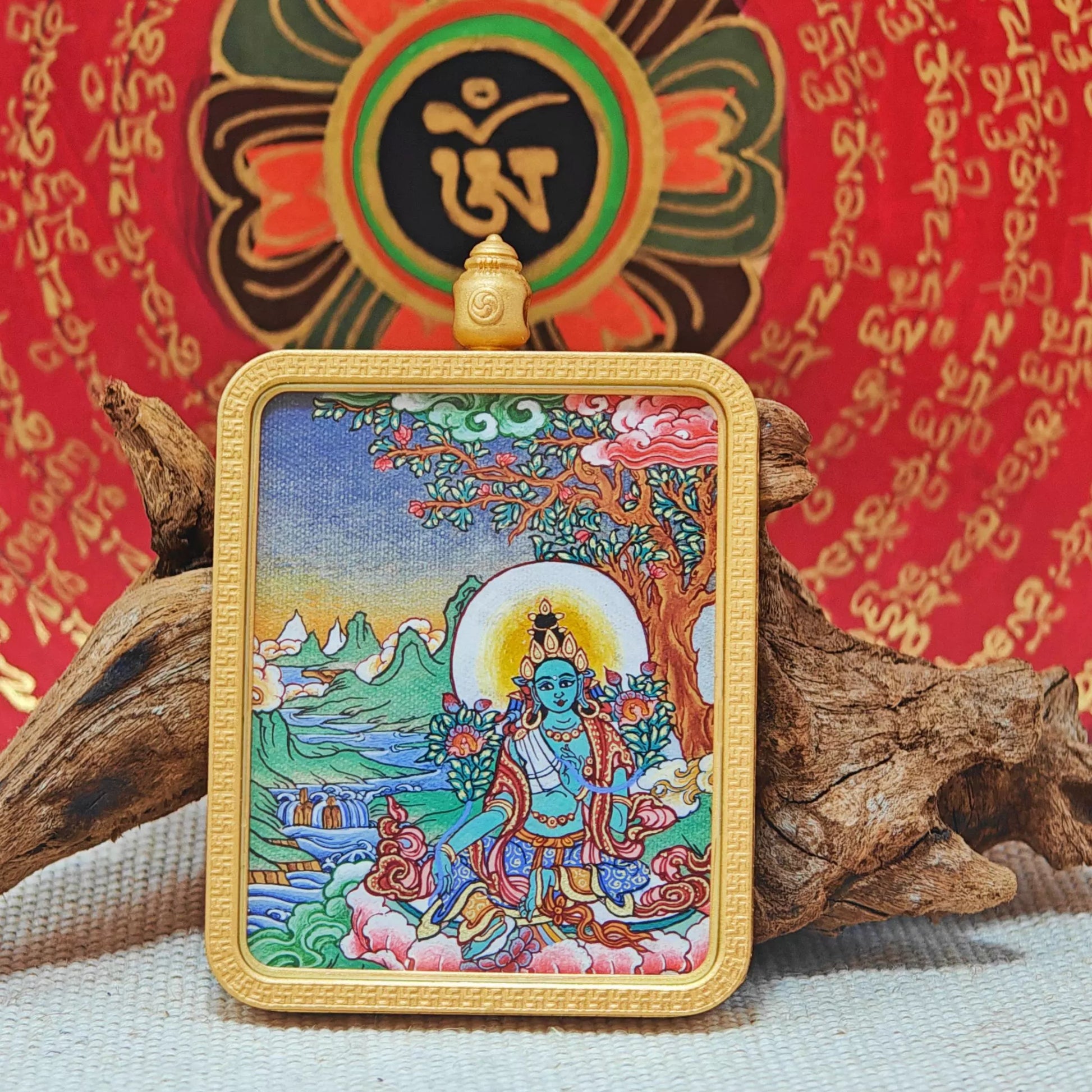 Hand - painted Regon Bodhisattva Tara Thangka Necklace + Handmade Rope - OrientGem