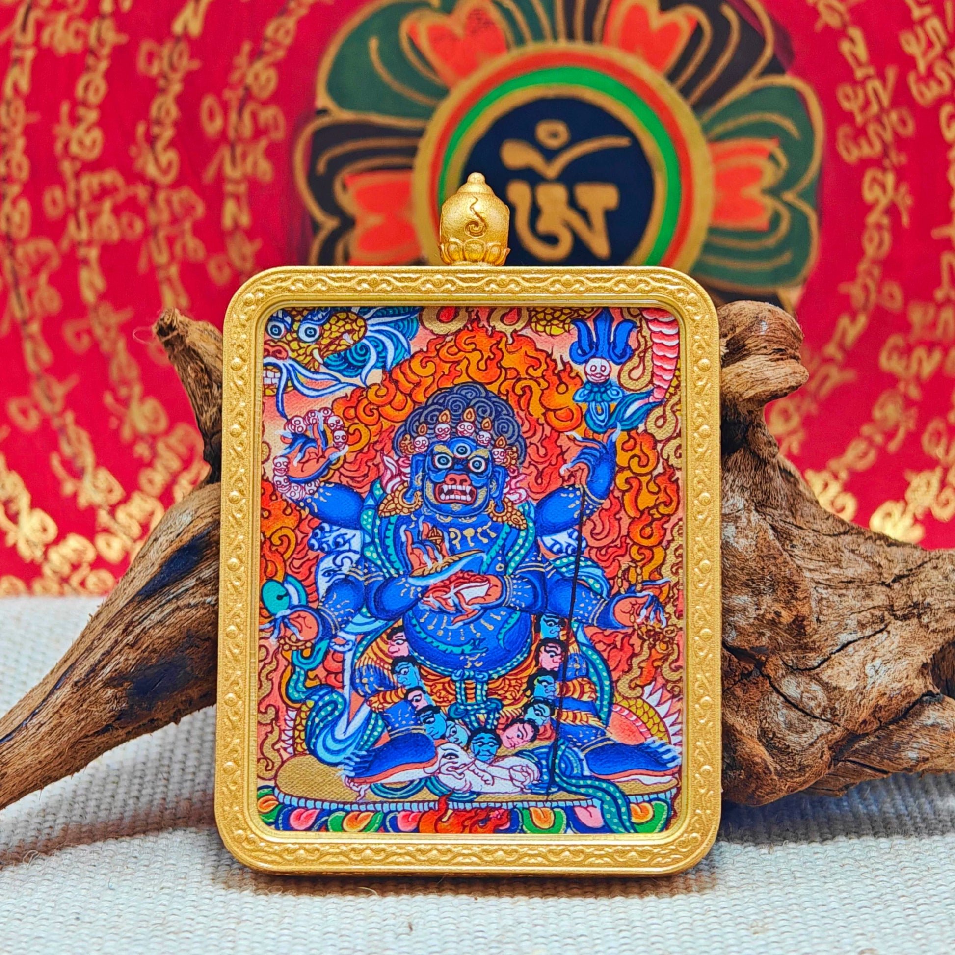 Hand - painted Regon Mahakala Thangka Necklace - OrientGem