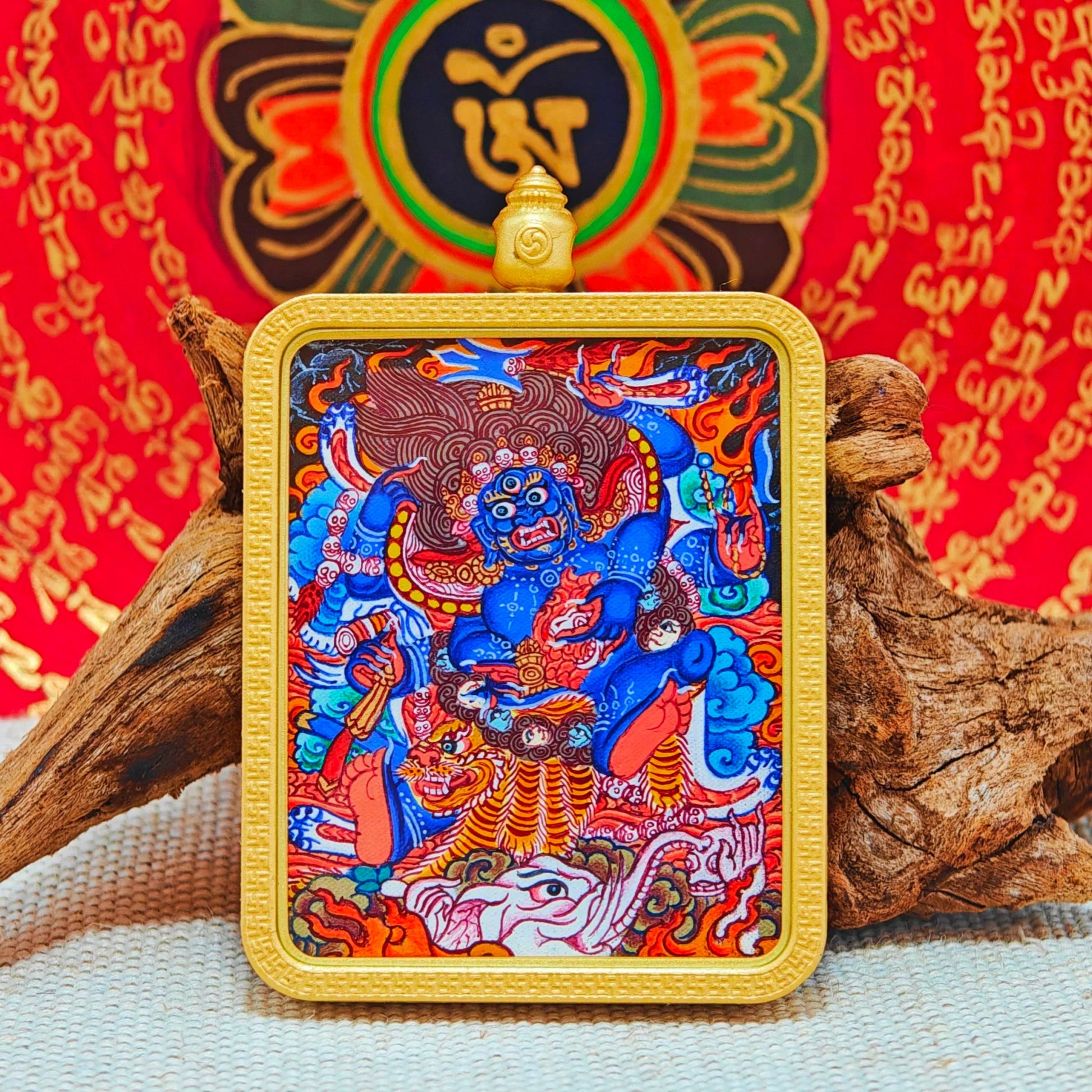 Hand - painted Regon Mahakala Thangka Necklace - OrientGem