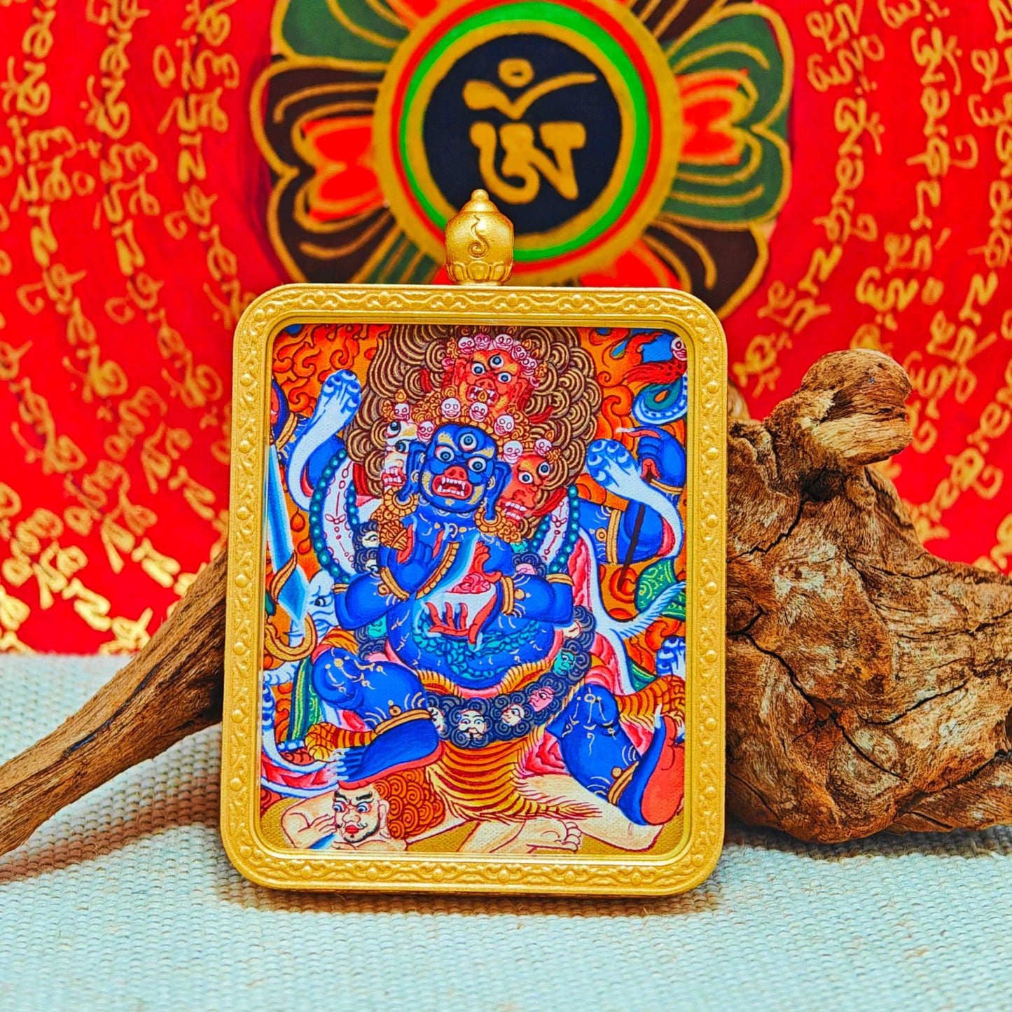 Hand - painted Regon Mahakala Thangka Necklace - OrientGem