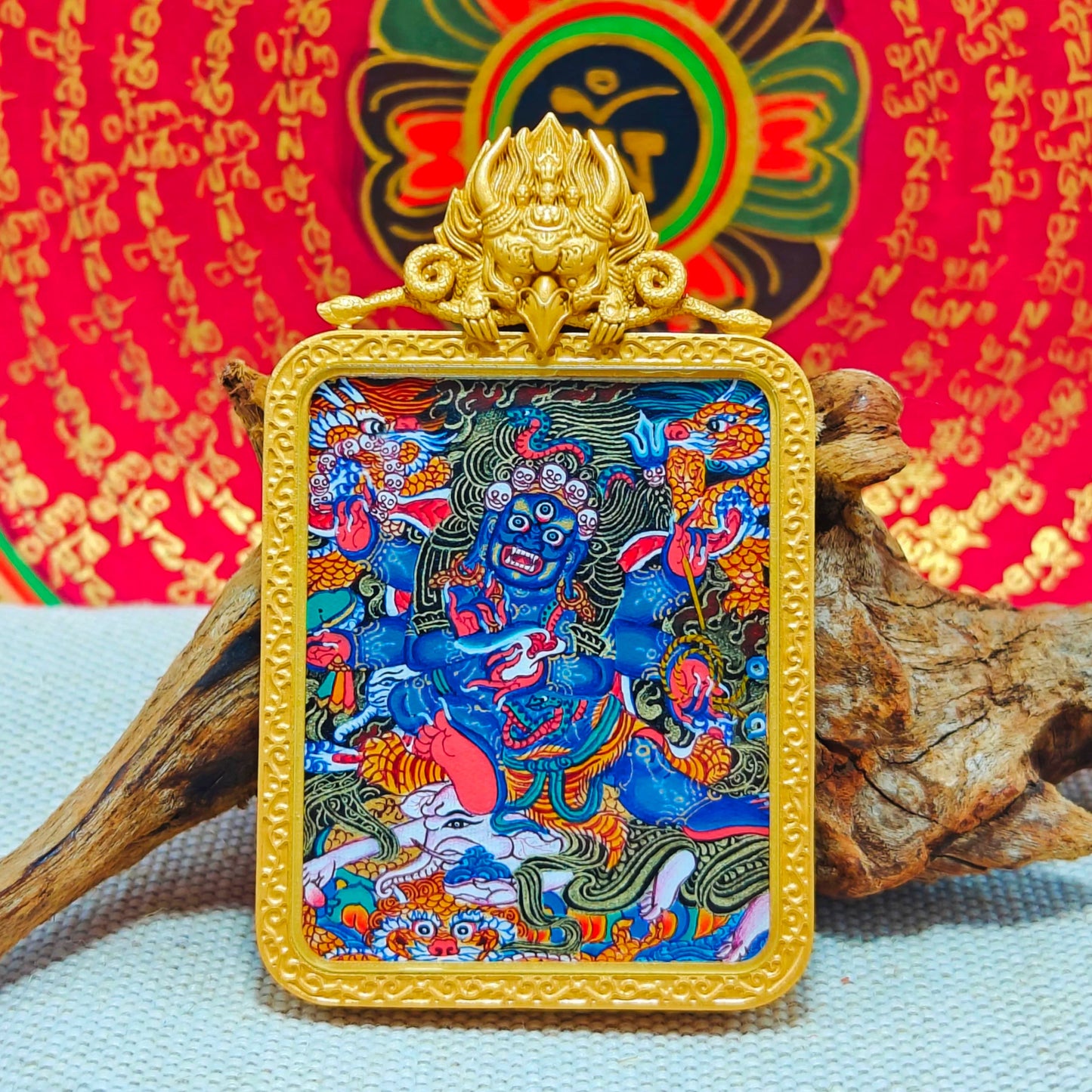 Hand - painted Regon Mahakala Thangka Necklace - OrientGem