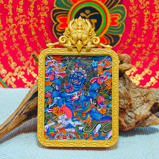 Hand - painted Regon Mahakala Thangka Necklace - OrientGem