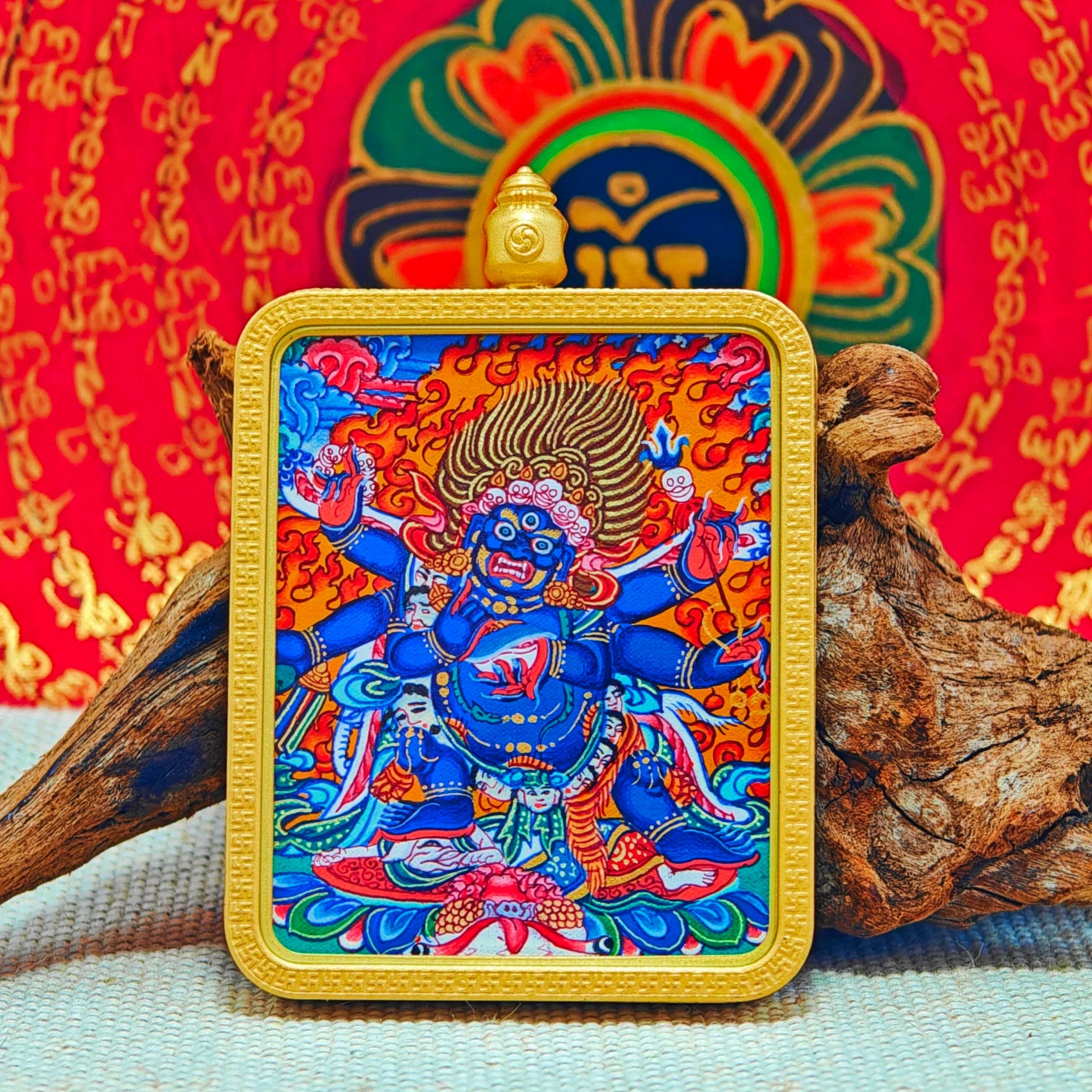 Hand - painted Regon Mahakala Thangka Necklace - OrientGem