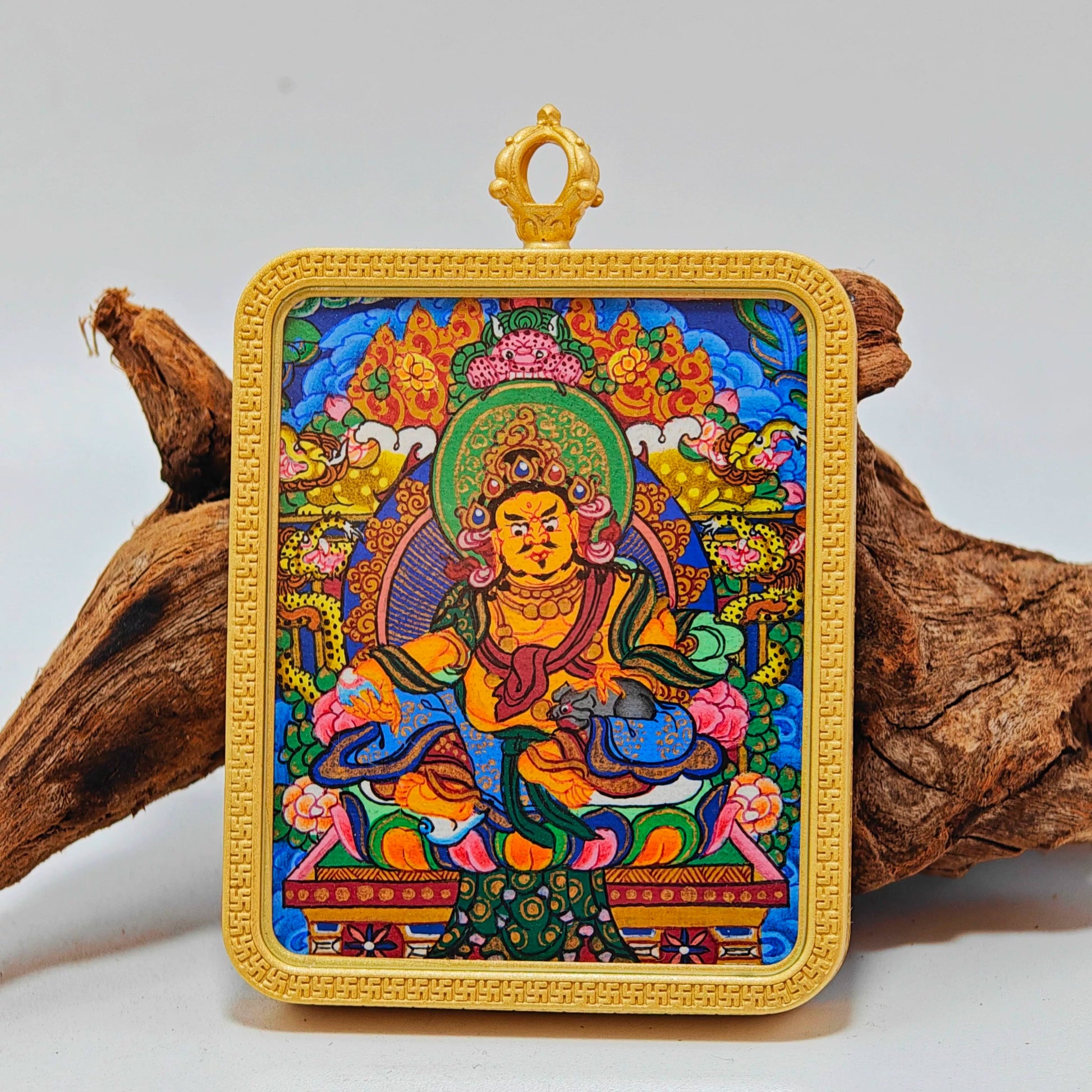 Hand - painted Regon Yellow Jambhala Thangka Necklace - OrientGem