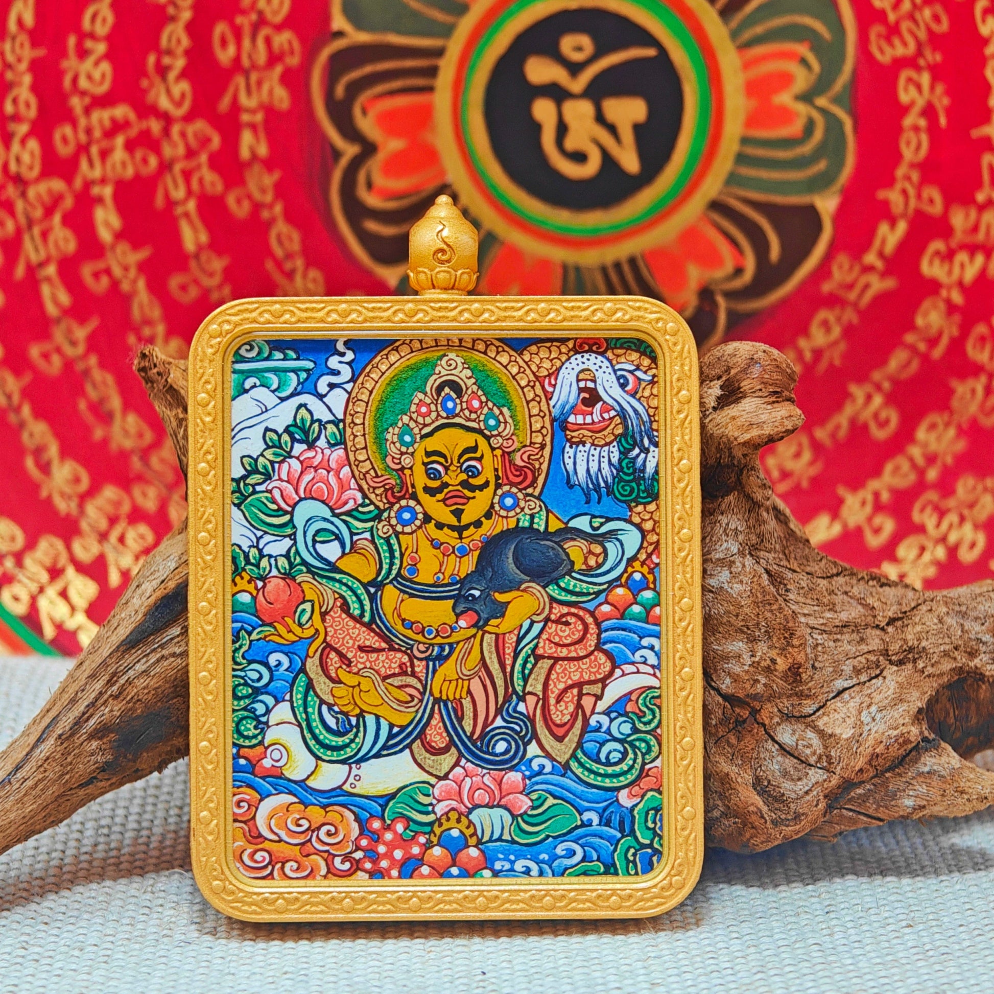 Hand - painted Regon Yellow Jambhala Thangka Necklace - OrientGem