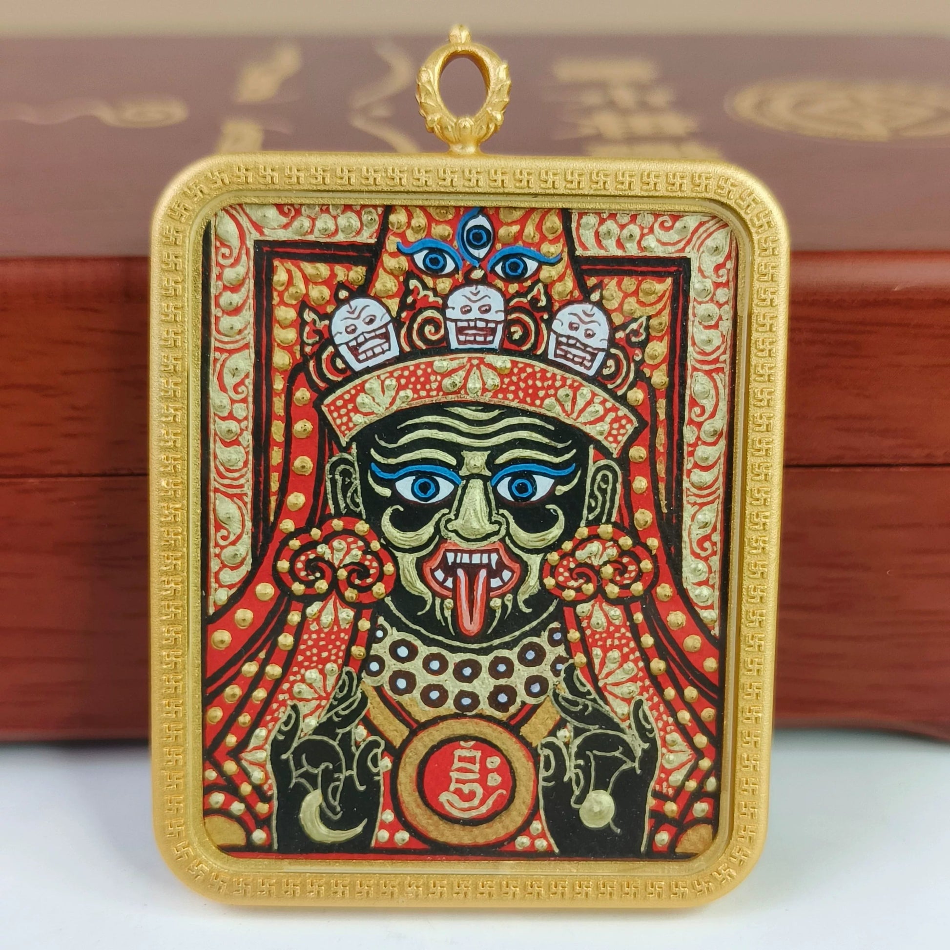 Hand - painted Regon Zashi Lhamo Thangka Necklace - OrientGem