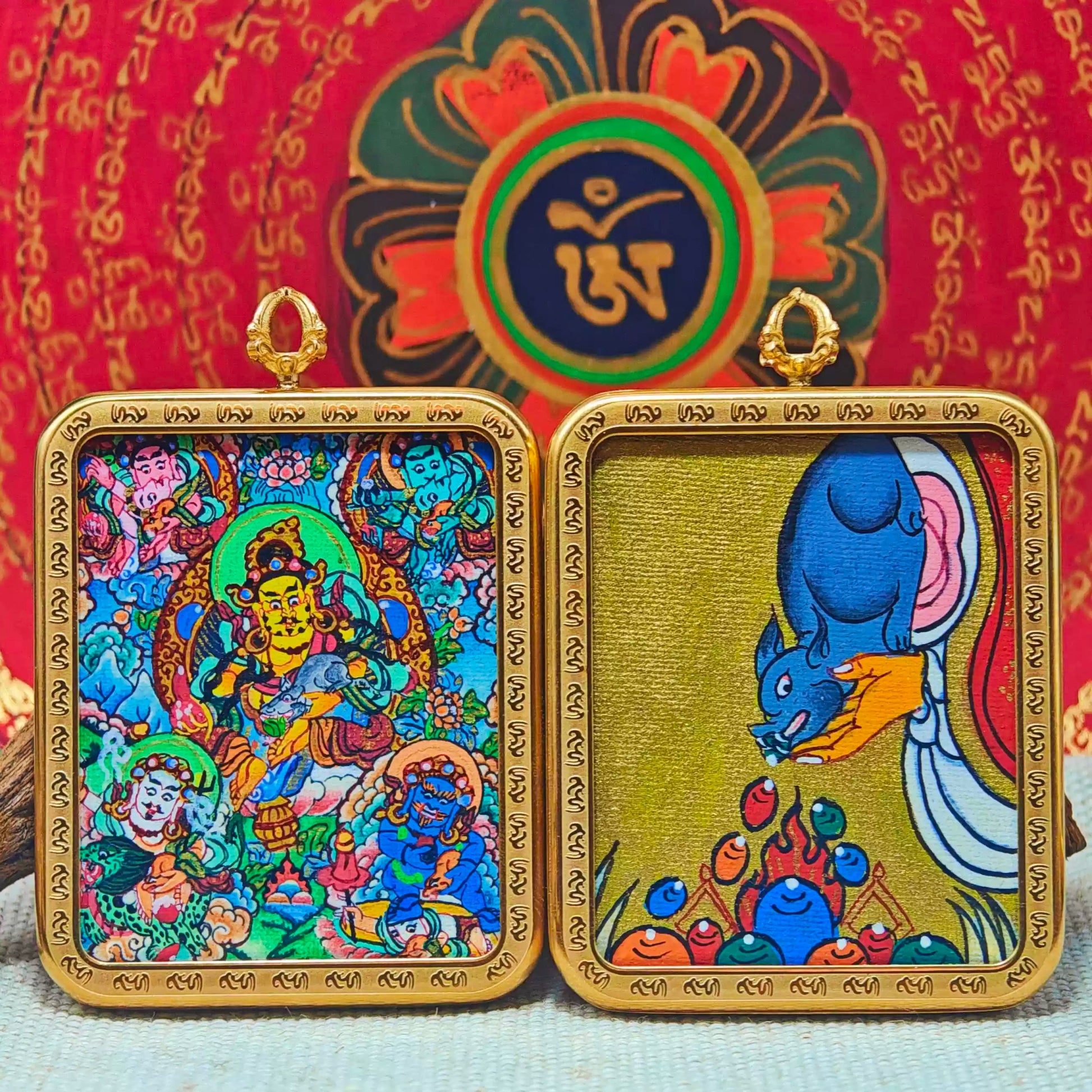 Hand - painted The God of Wealth Thangka Necklace - OrientGem