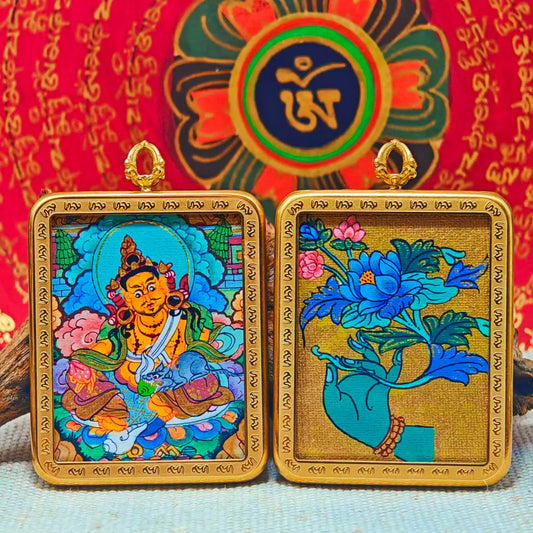 Hand - painted Yellow Jambhala Thangka Necklace - OrientGem