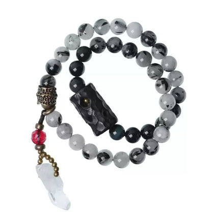 Chinese crystal bracelet with ink wash, handcrafted silver bracelet in artisan jewelry