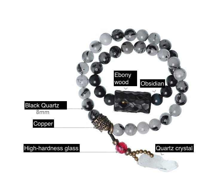 Chinese crystal bracelet with ink wash, detail view of the handcrafted silver bracelet