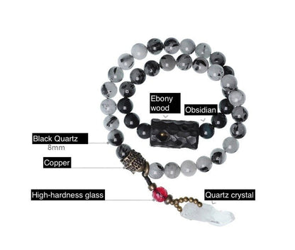 Chinese crystal bracelet with ink wash, detail view of the handcrafted silver bracelet