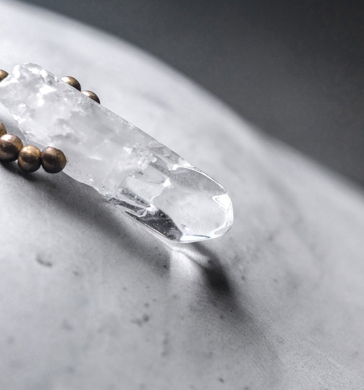 Chinese crystal bracelet with ink wash, detail view of the handcrafted silver bracelet