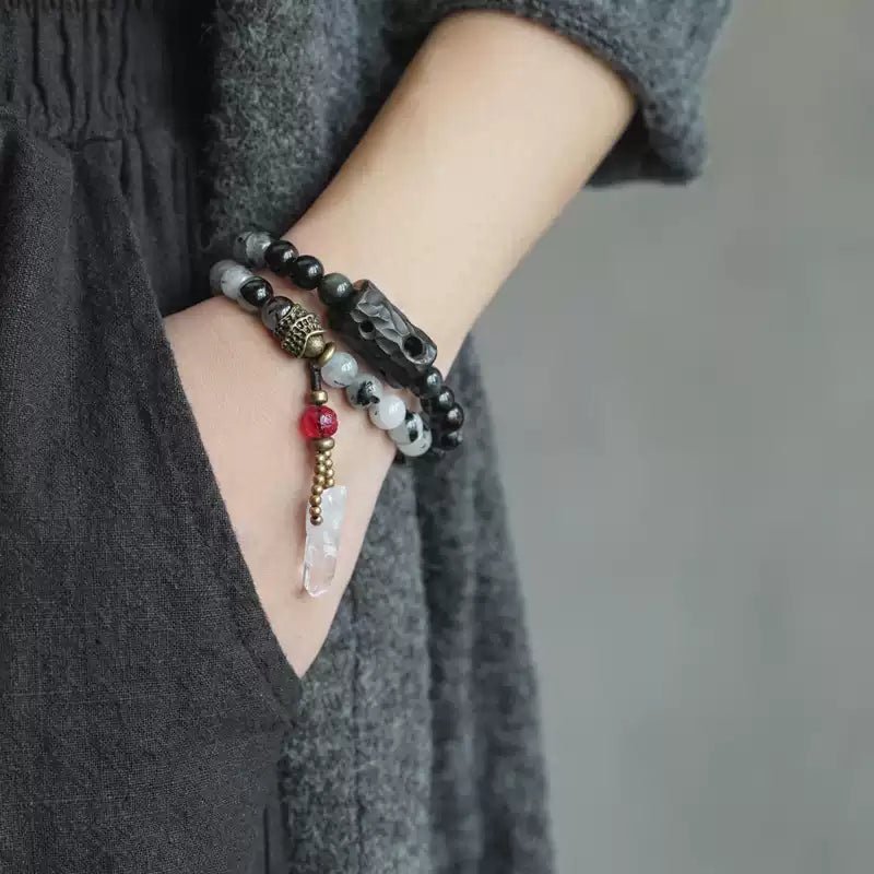 Chinese crystal bracelet with ink wash, alternate view of the handcrafted silver bracelet