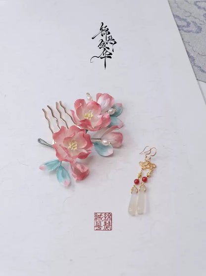 Hanlu & Jushuang Handmade Silk Velvet Flower Hair Accessories, detail view of the handcrafted silk velvet flower hairpin