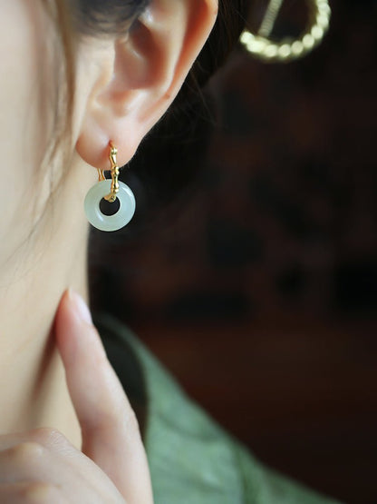 Hollow Circuit Jade Earrings | Jade Jewelry - Silver earring - Sterling Silver Earrings - Silver Jewelry -ORIENTGEM