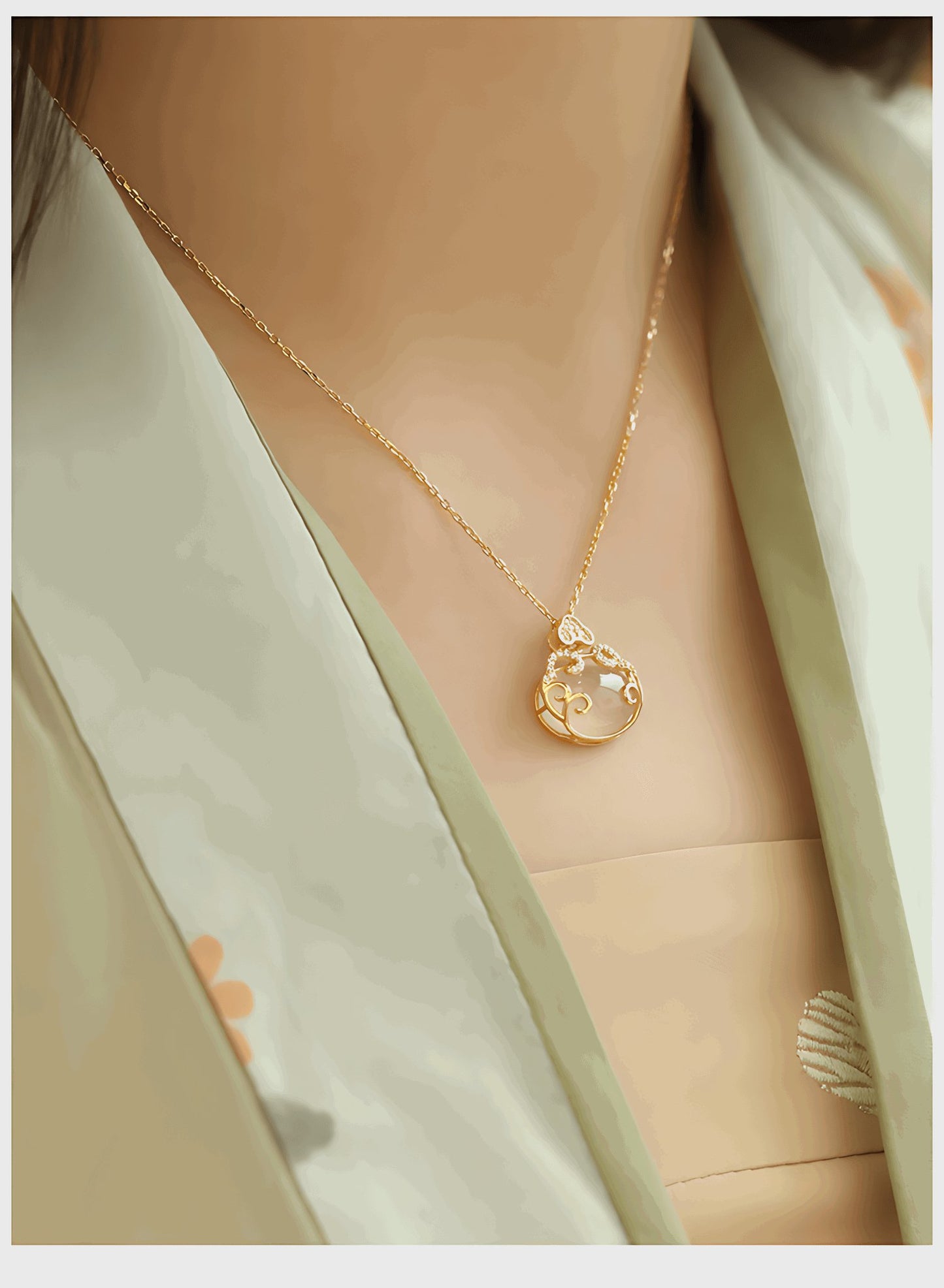 Immortality Jade Necklace, detail view of the handcrafted natural stone necklace