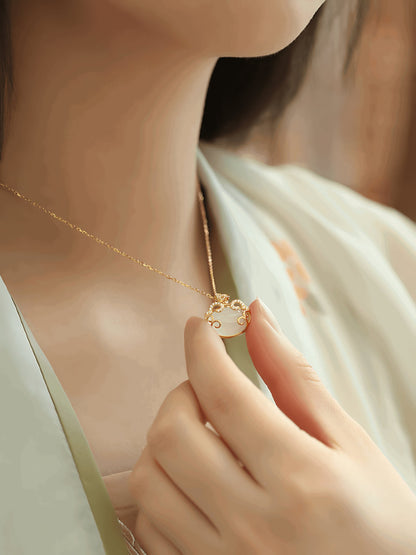 Immortality Jade Necklace, detail view of the handcrafted natural stone necklace