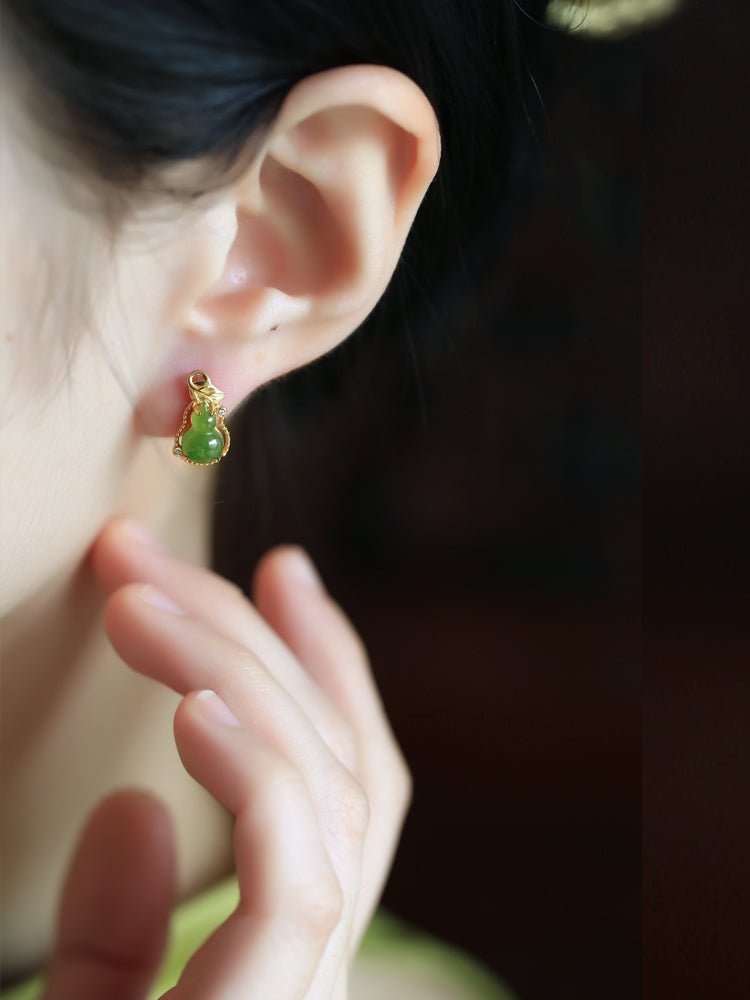 Jade Gourd Earrings |Chinese custom Jade Jewelry - OrientGem