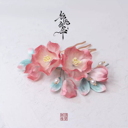 Hanlu & Jushuang Handmade Silk Velvet Flower Hair Accessories, handcrafted silk velvet flower hairpin in Chinese floral accessory