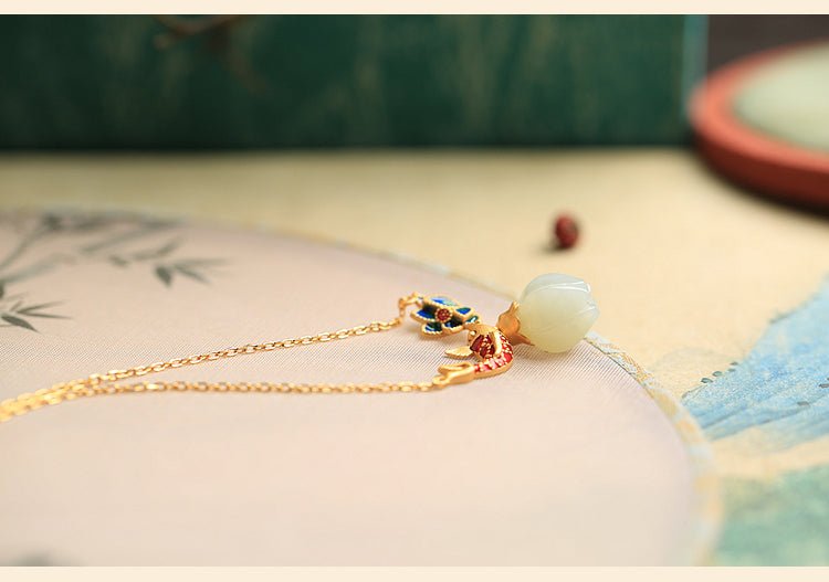 Koi Lotus Flower Jade Necklace｜China chic Jade Jewelry - OrientGem