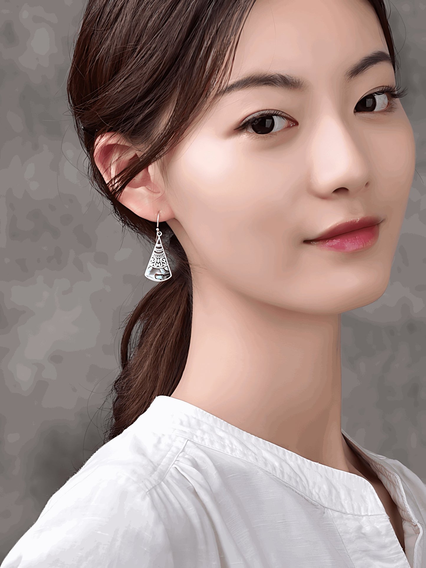 Lake Luna Silver Earrings, detail view of the handcrafted silver earrings