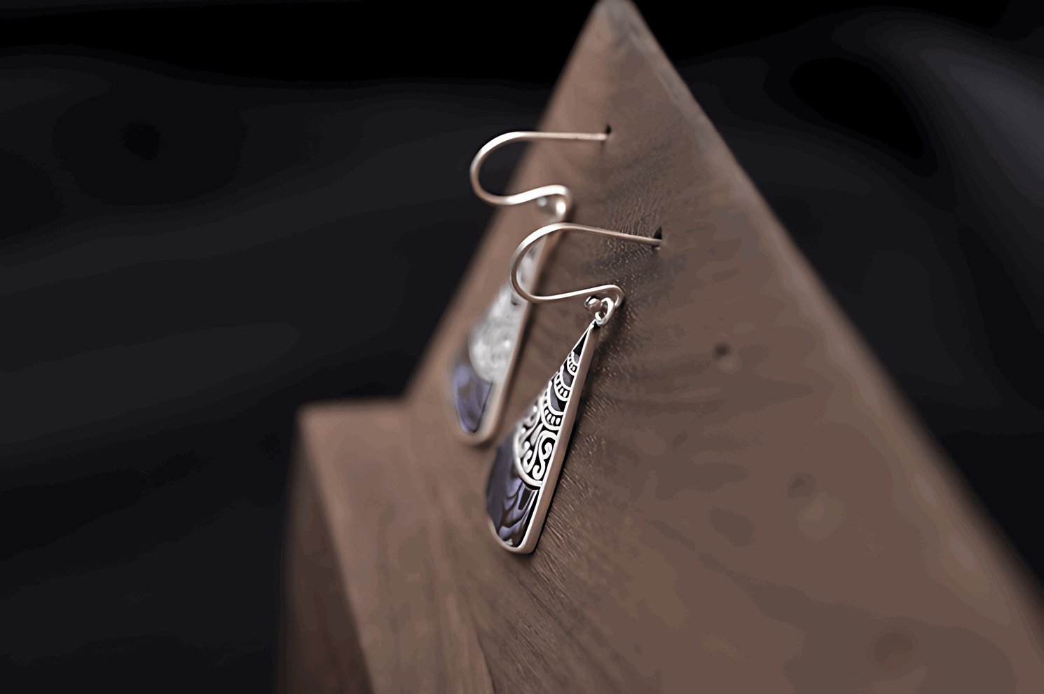 Lake Luna Silver Earrings, detail view of the handcrafted silver earrings